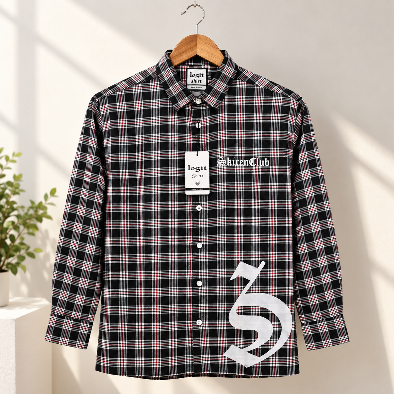 Men's Black & White Checked Full Sleeve Casual Shirt with Gothic Graphic Print | Regular Fit Cotton Plaid Shirt - Image 4