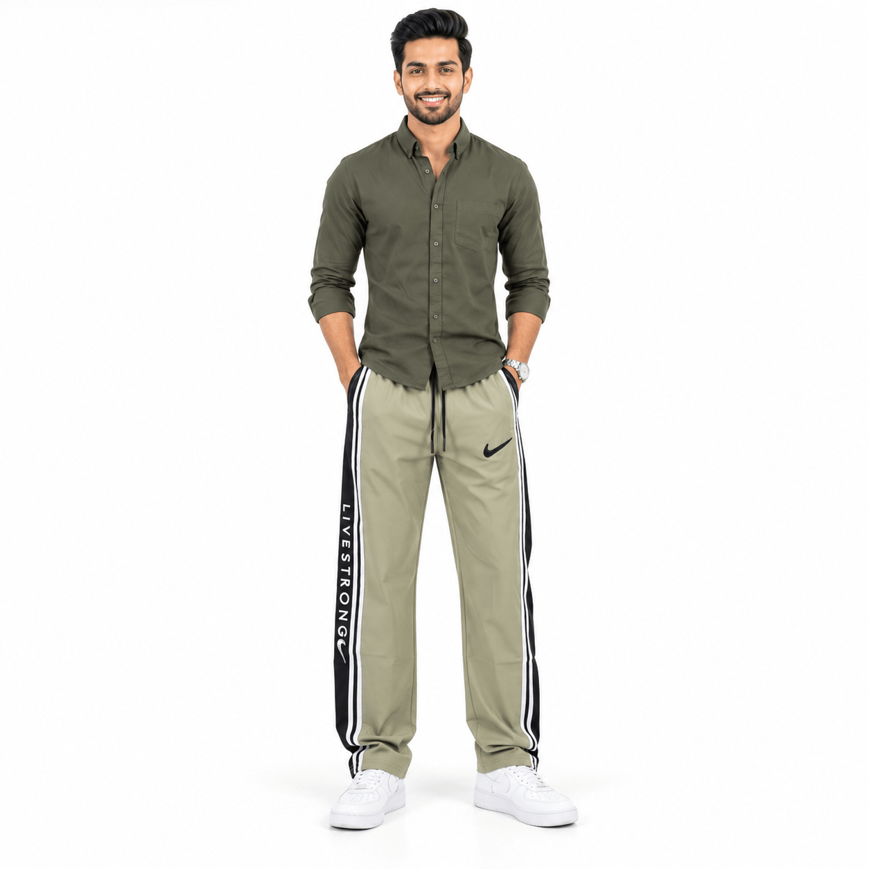Men's Beige Track Pant with Side Stripes – Night Wear Lower - Image 2