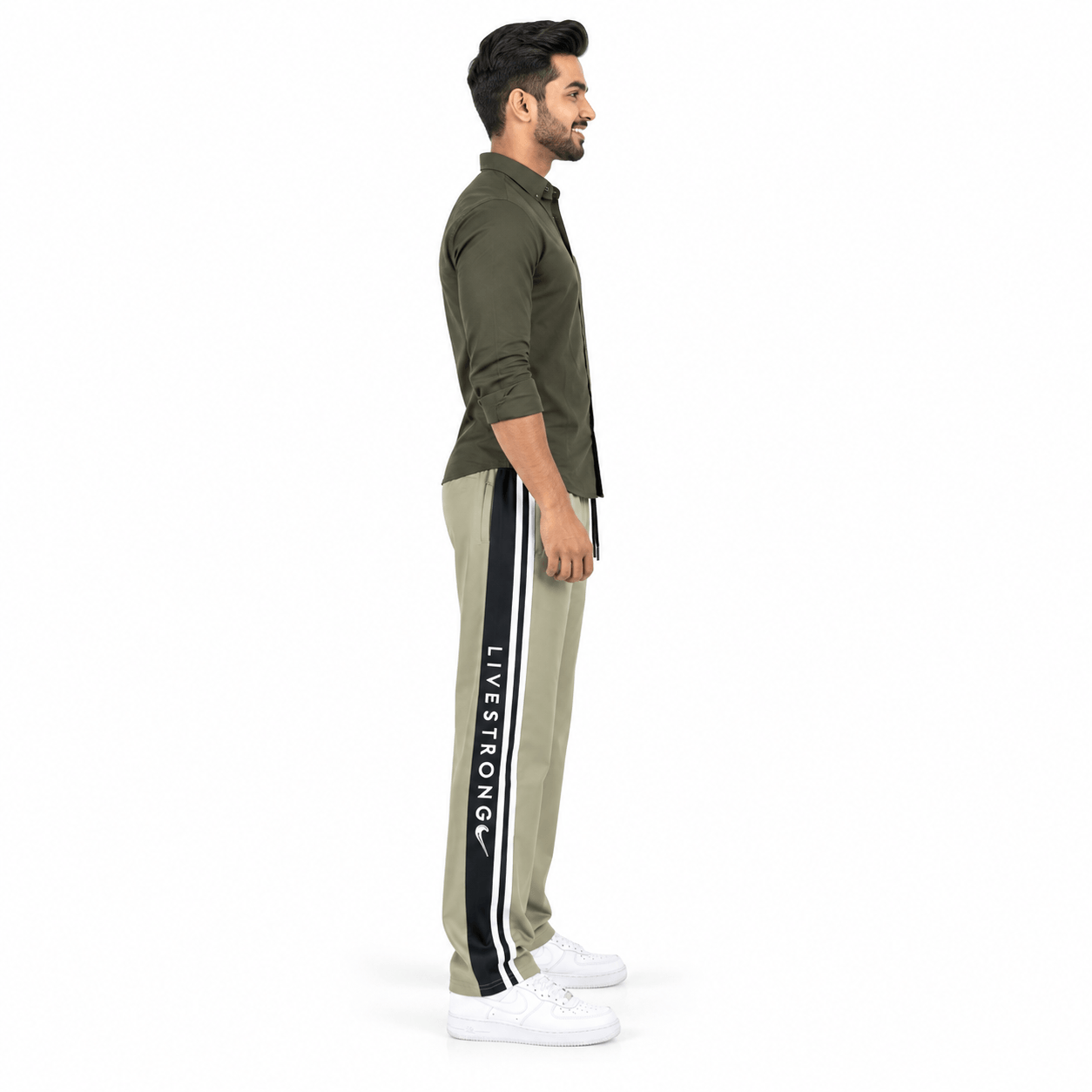 Men's Beige Track Pant with Side Stripes – Night Wear Lower - Image 3