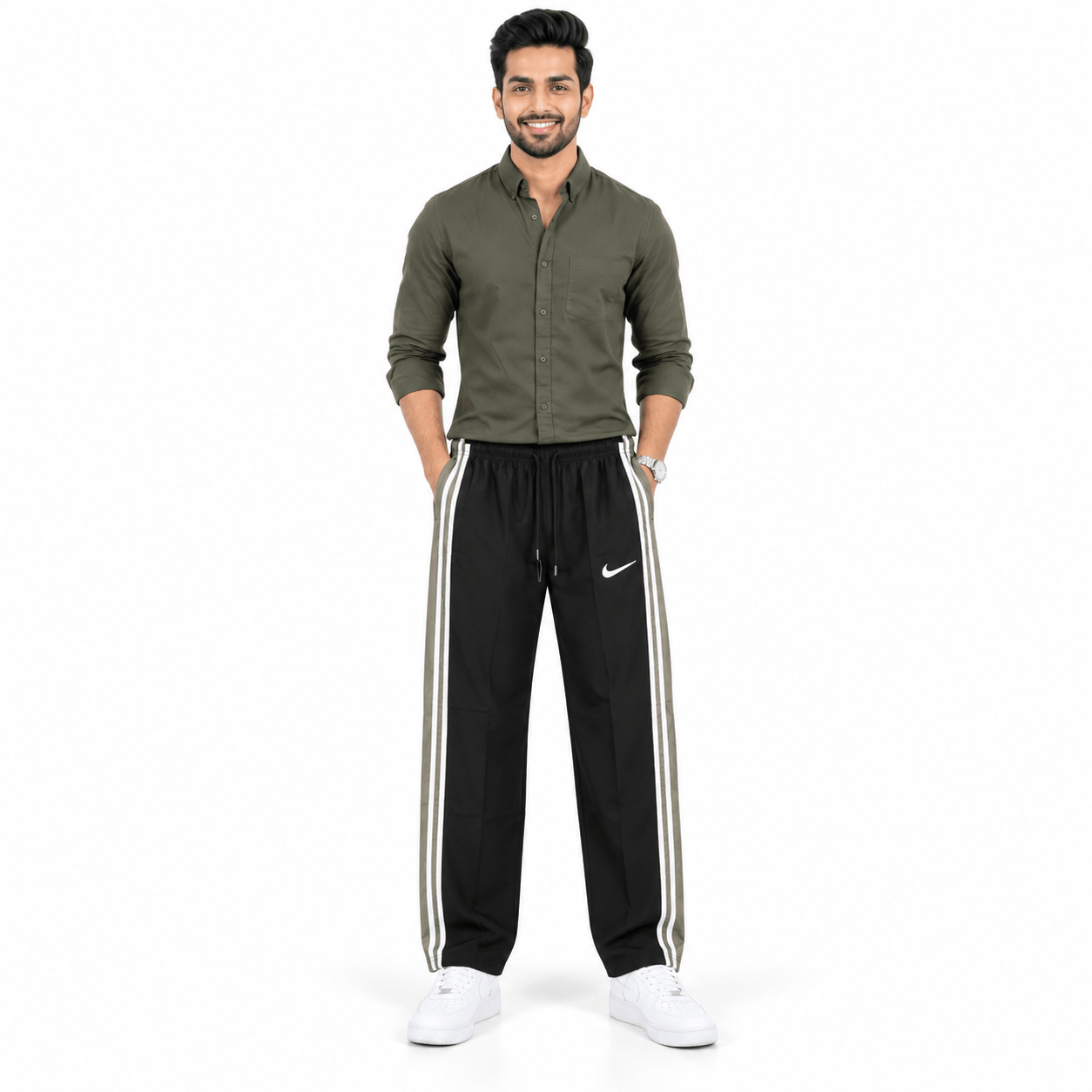 Men's Black Track Pant with Side Stripes – Night Wear Lower - Image 2